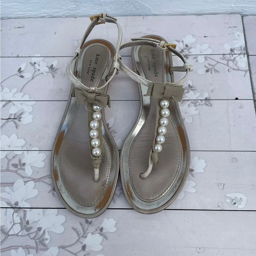 Kate Spade Tan Sandals with Pearl Details